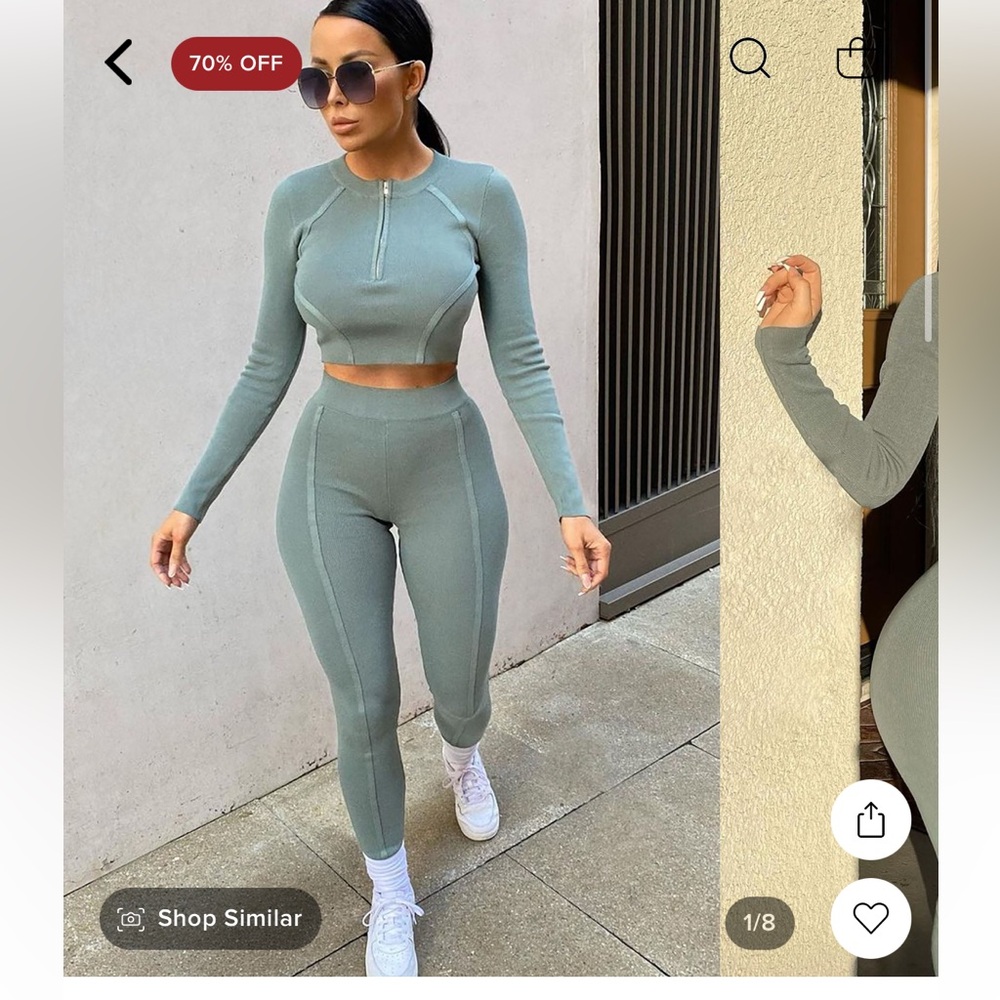Sage green fashion nova two piece active set 🌱